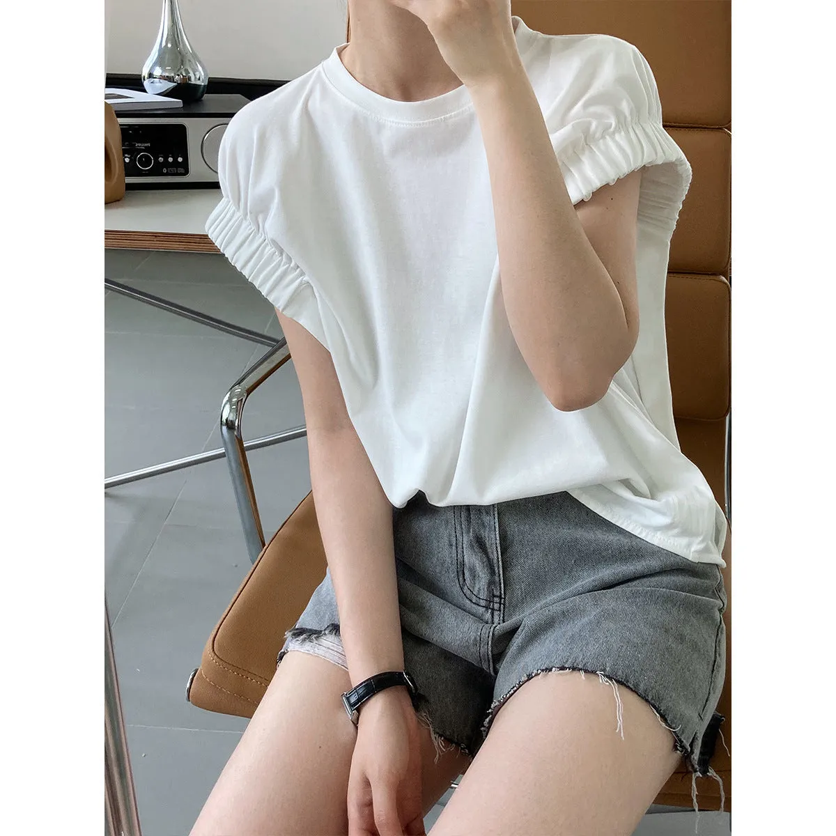 Sleeves And Pleated T-shirts women