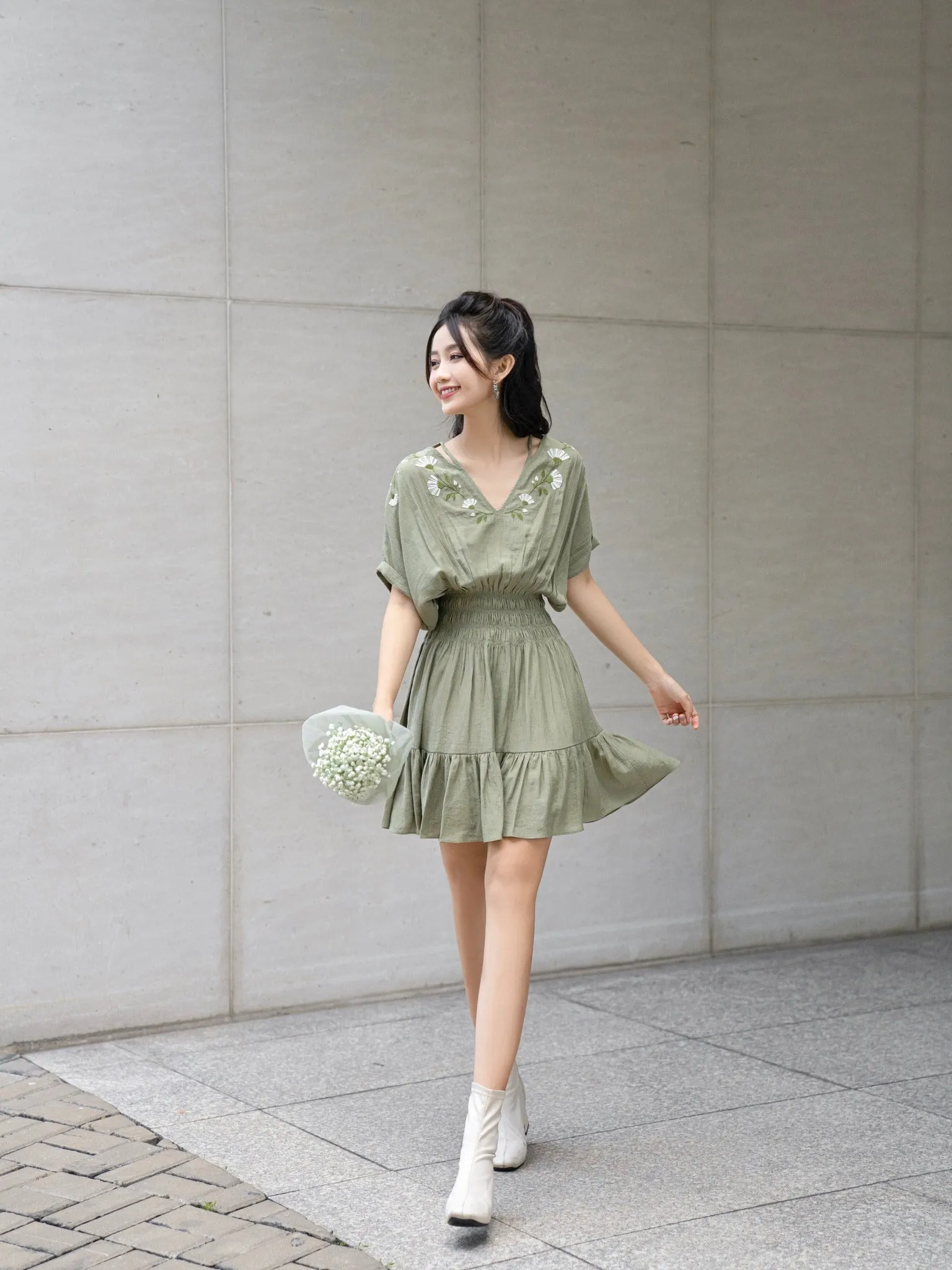 Solar Forest Green Drop Waist Dress - Gu Fashion | Vietnam Fashion Style