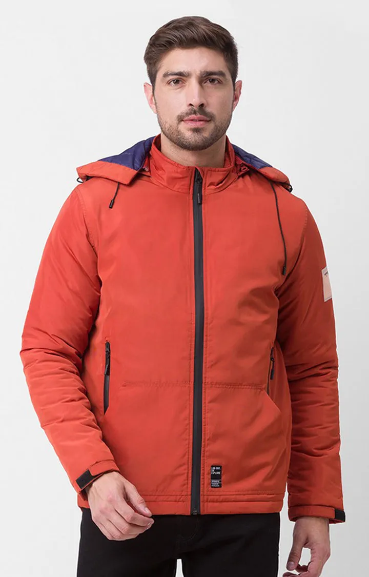 Spykar Flame Orange Polyester Full Sleeve Casual Jacket For Men