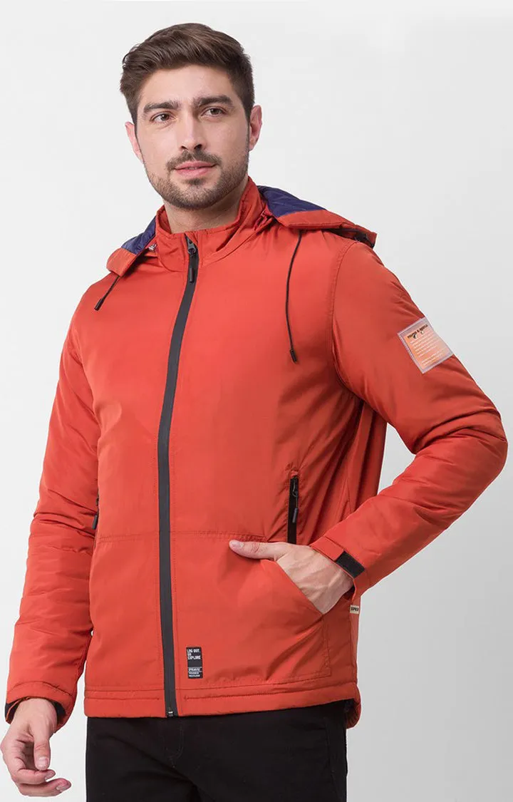 Spykar Flame Orange Polyester Full Sleeve Casual Jacket For Men