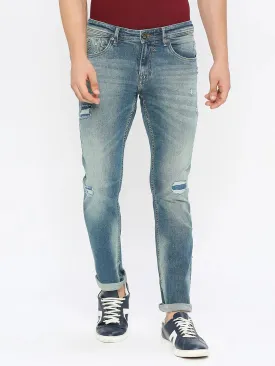 Spykar Men Mid Blue Cotton Slim Fit Narrow Length Clean Look Low Rise Jeans-(Skinny)