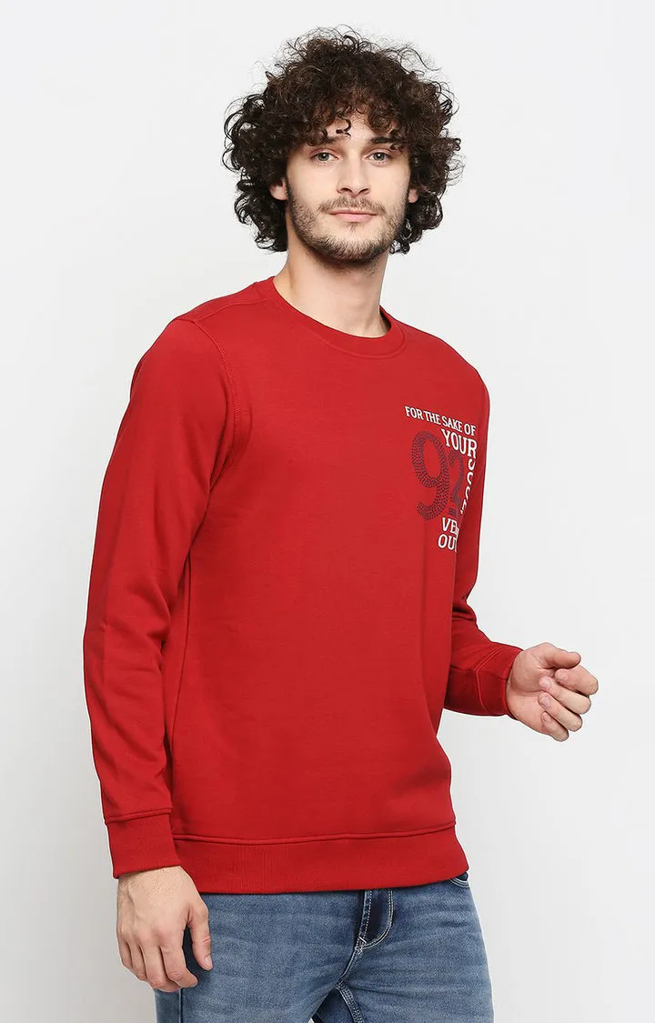 Spykar Men Red Cotton Regular Fit Sweatshirt