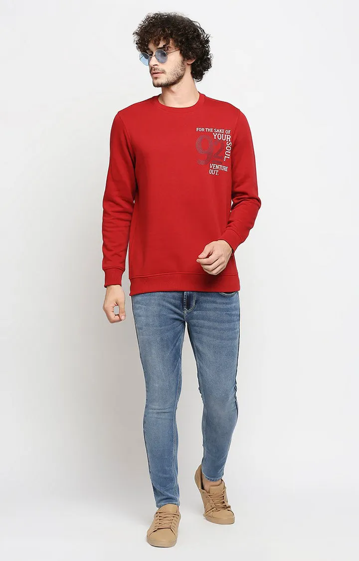 Spykar Men Red Cotton Regular Fit Sweatshirt