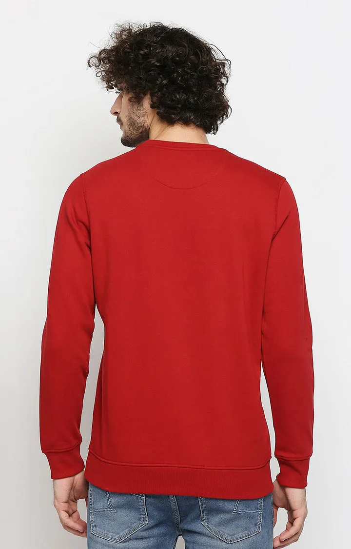 Spykar Men Red Cotton Regular Fit Sweatshirt