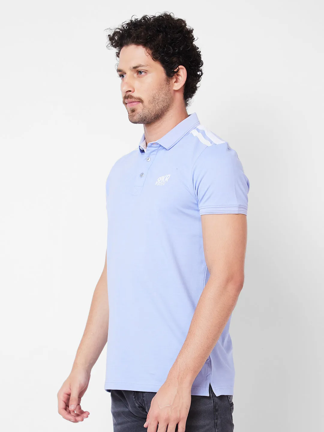 Spykar Polo Collar Half Sleeves Blue T-Shirt  For Men