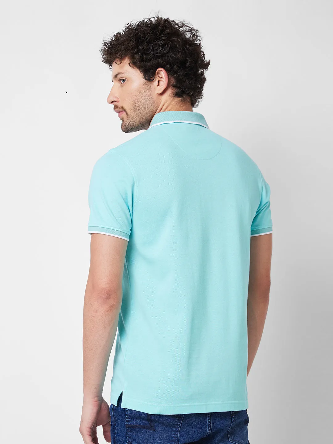 Spykar SLIM FIT Blue Polo T-shirt  For Men