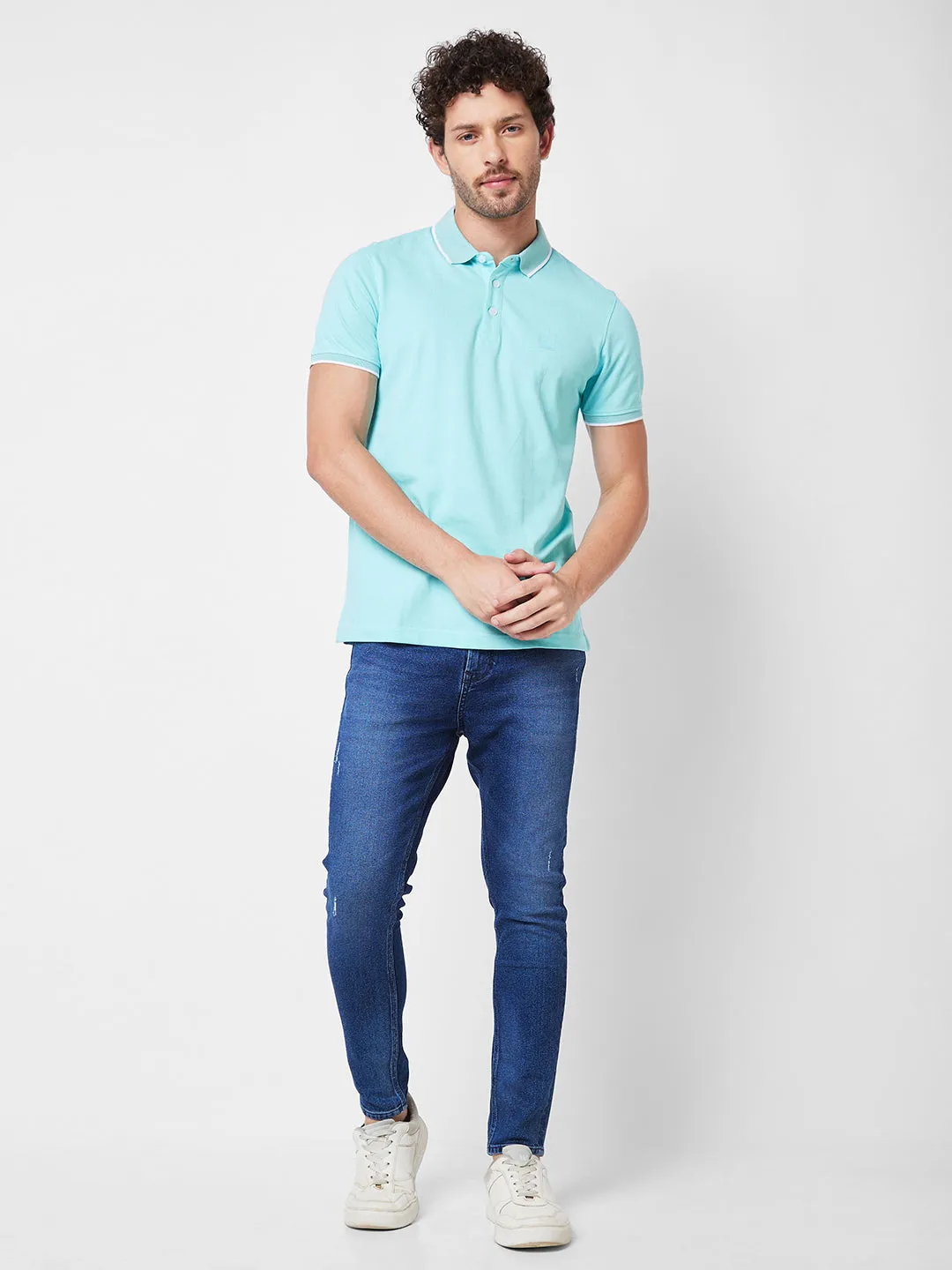 Spykar SLIM FIT Blue Polo T-shirt  For Men