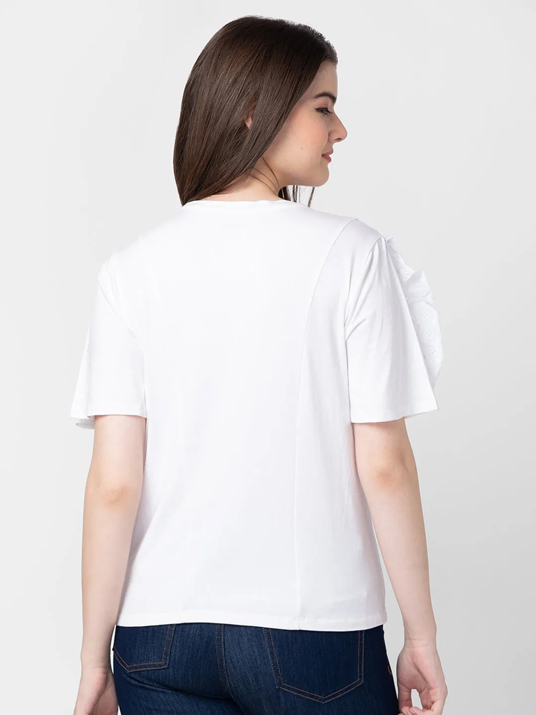 Spykar Women White Cotton Slim Fit Solid T-Shirts