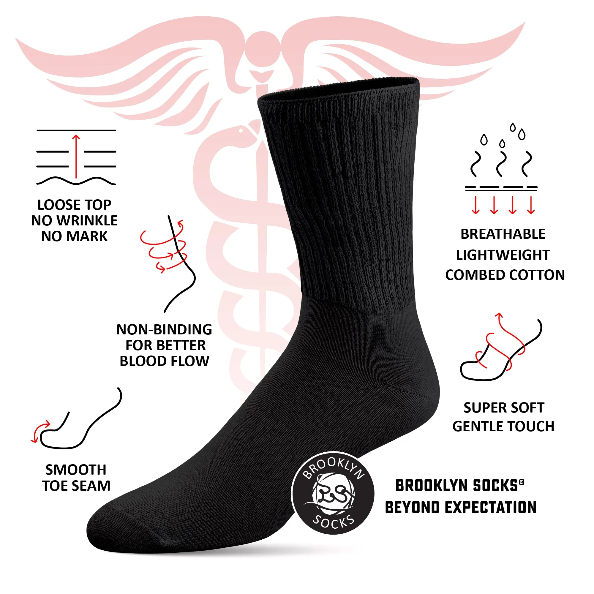 Thin Combed Cotton Diabetic Socks, Loose, Wide, Non-Binding Low-Crew Socks (Fits Shoe Size 7-11 )