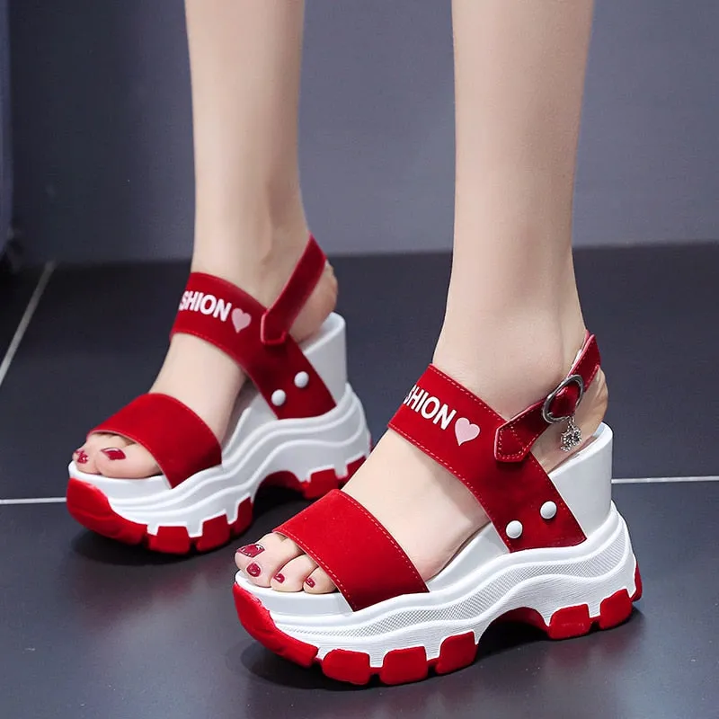 Toleet  Platform Sandals Women 2023 New Summer Chunky High Heels Female Wedges Shoes For Women Fish Toe Red Sandalia Feminina