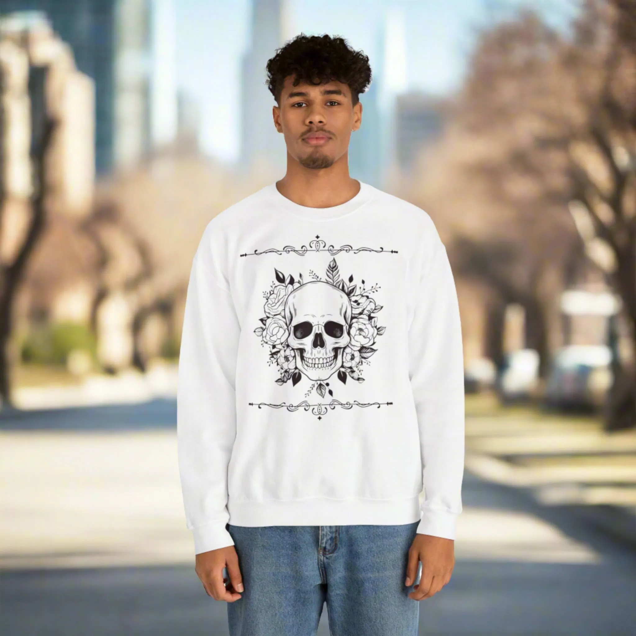 Unisex Vintage Skull Heavy Blend Crewneck Sweatshirt