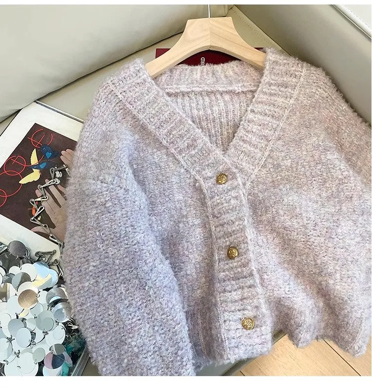 V-neck knitted cardigan for women long-sleeved sweater jacket     S4884