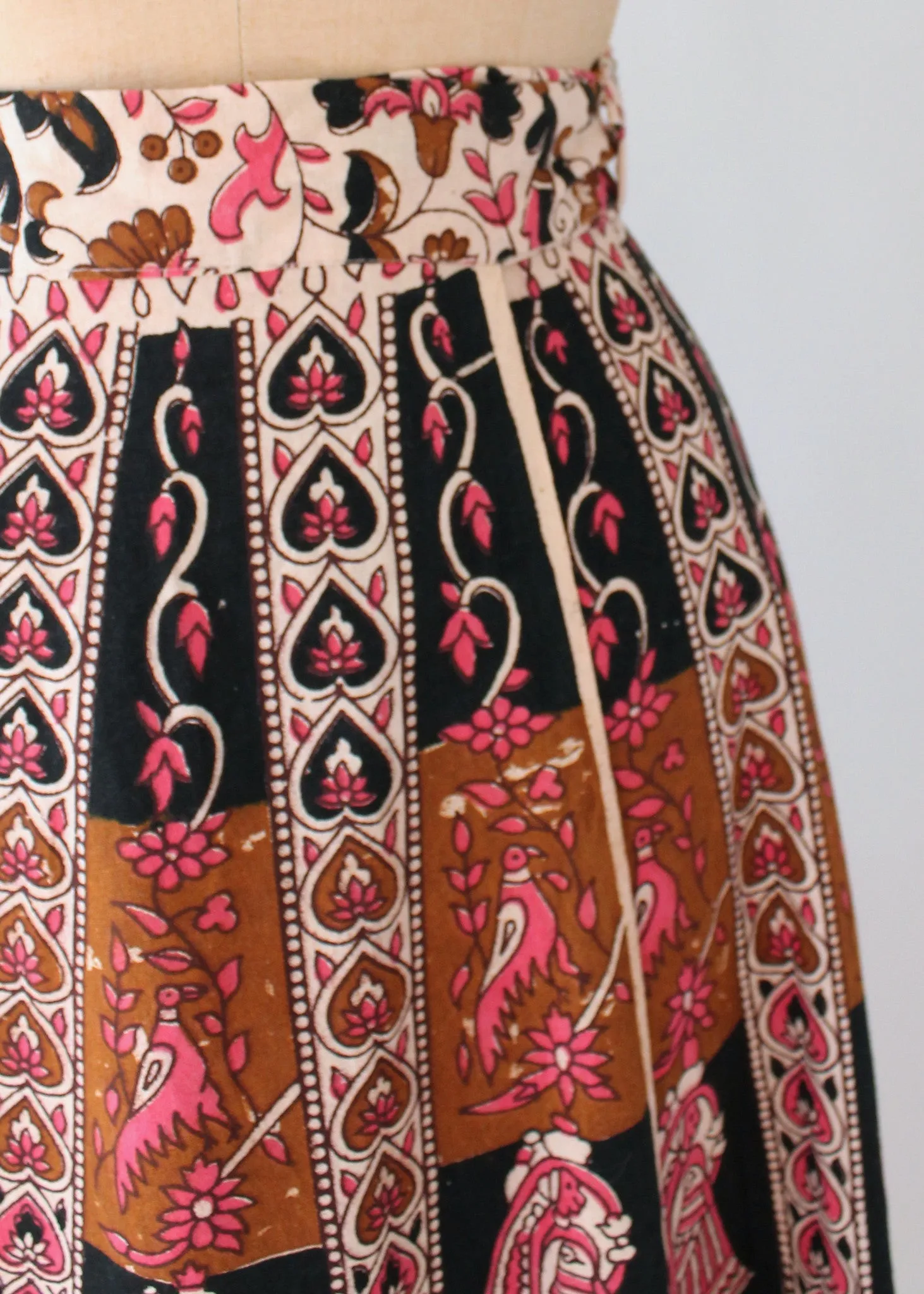 Vintage 1970s Indian Cotton Block Print Wrap Skirt