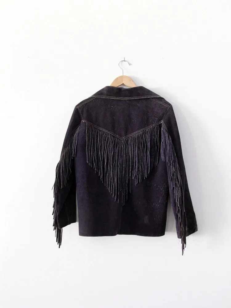 vintage 60s East West style suede fringe jacket