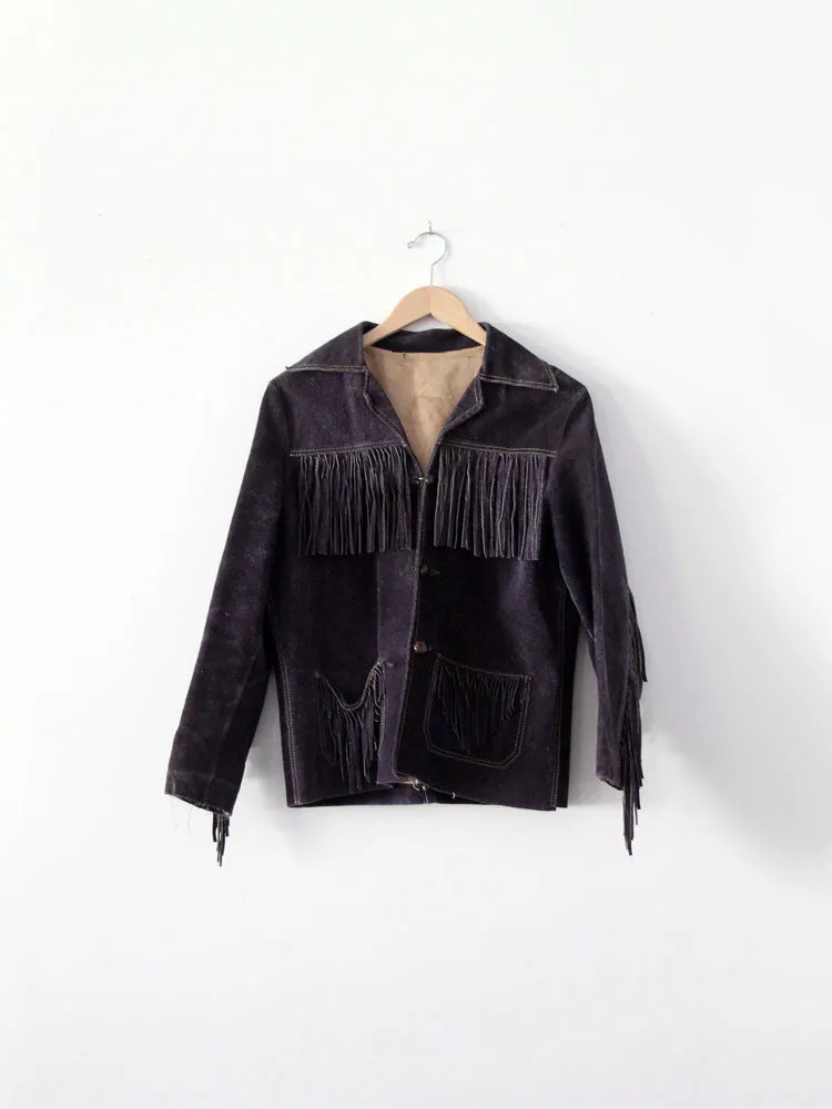 vintage 60s East West style suede fringe jacket