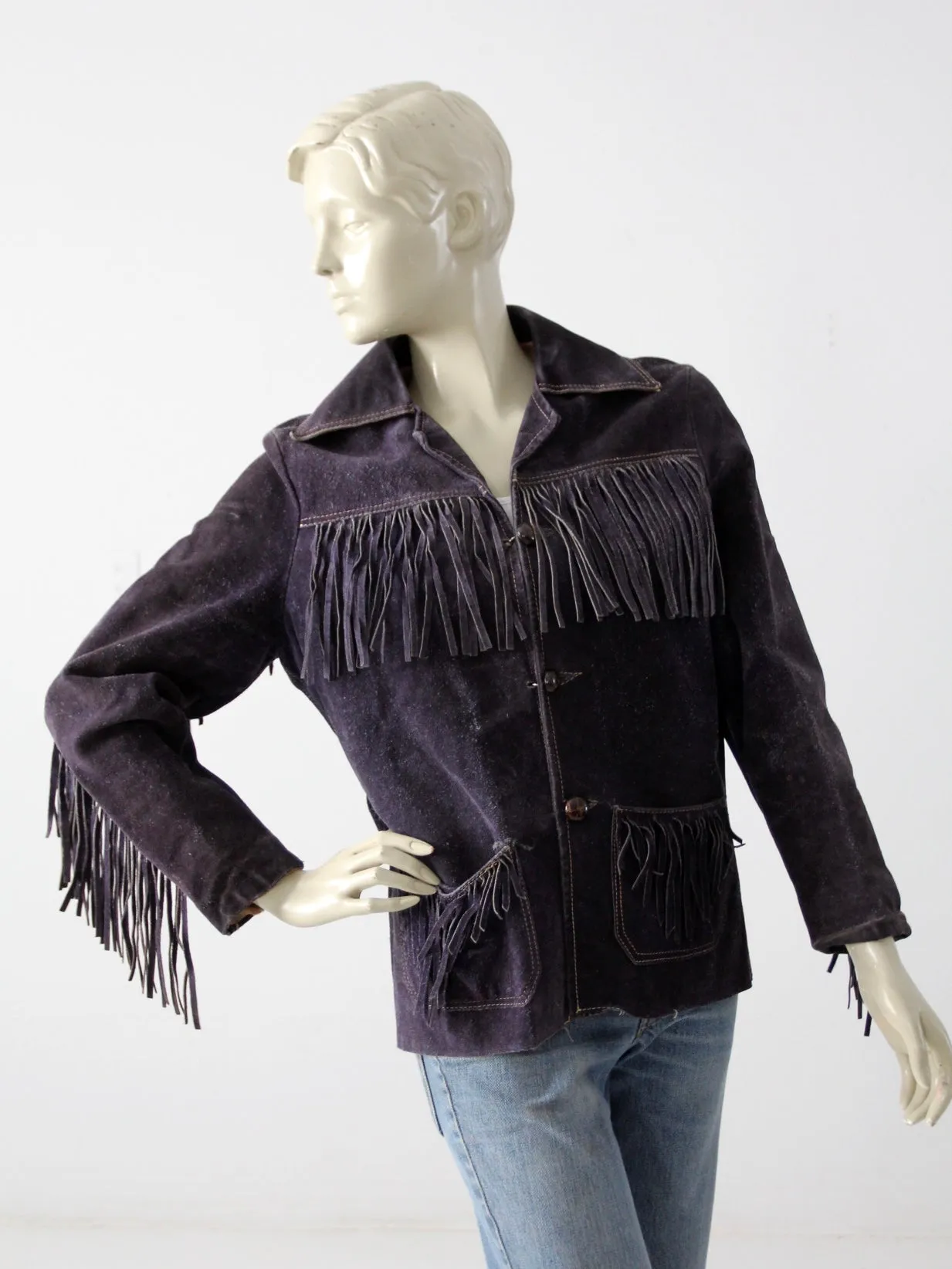 vintage 60s East West style suede fringe jacket