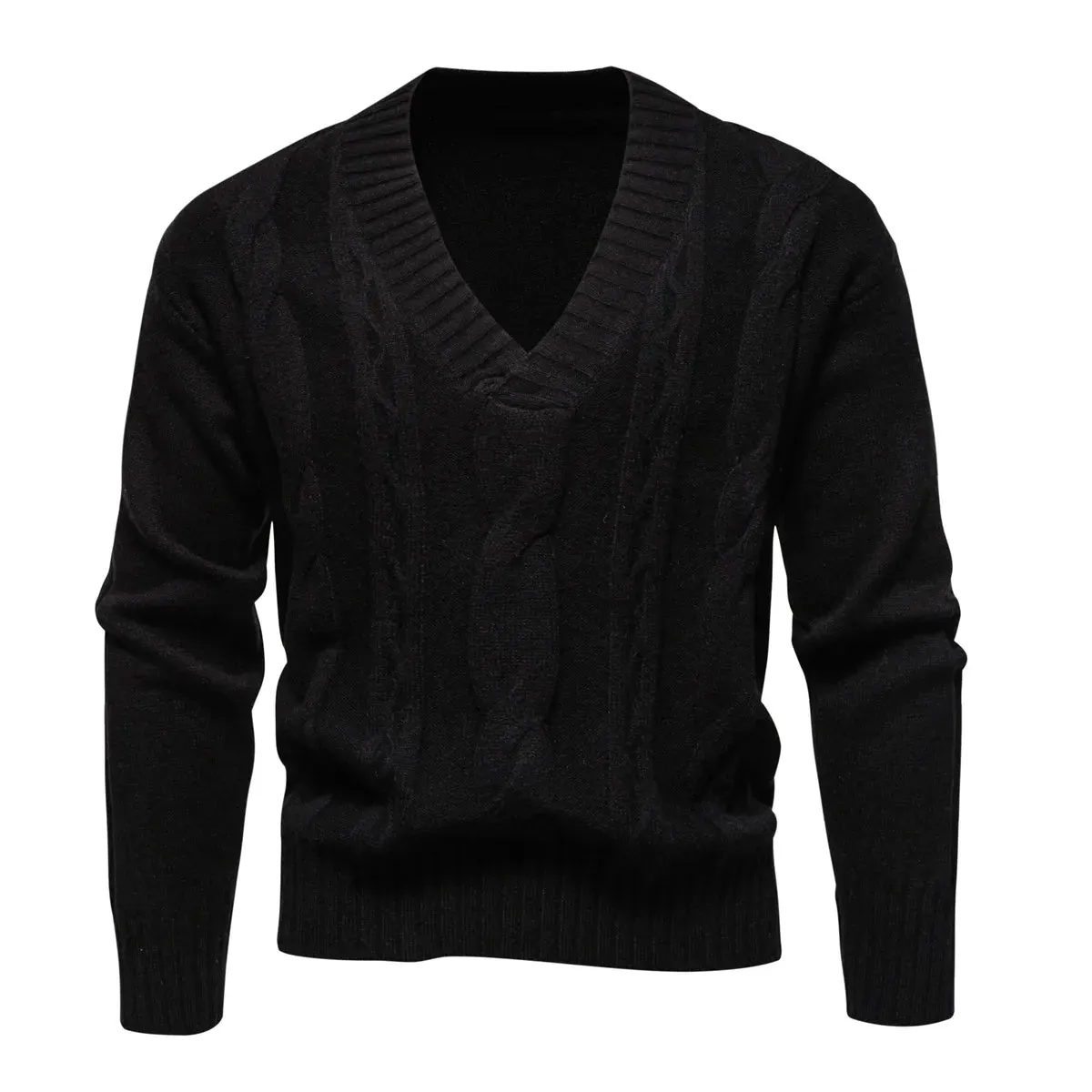 Wiaofellas  -  Autumn Winter Men's V-Neck Sweater Solid Color Long Sleeve Knit Pullovers Men Fashion Casual Knitted Sweaters Man Clothing