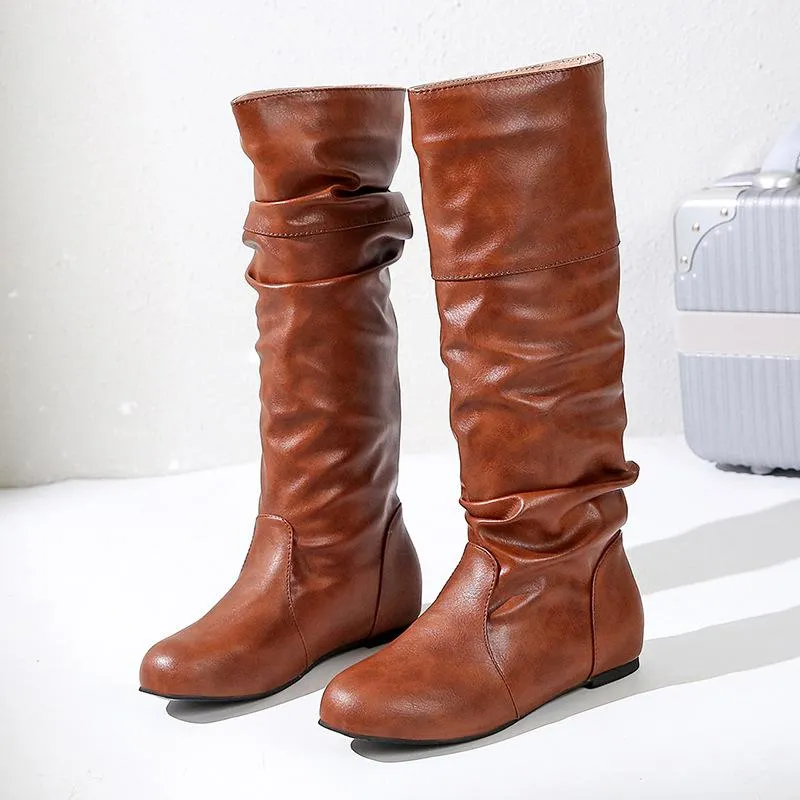 Woman Flat Women Long Boots Ladies Leather Boots