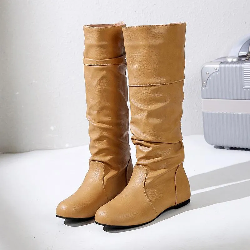 Woman Flat Women Long Boots Ladies Leather Boots