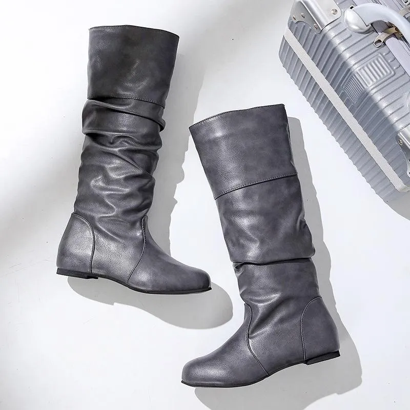 Woman Flat Women Long Boots Ladies Leather Boots