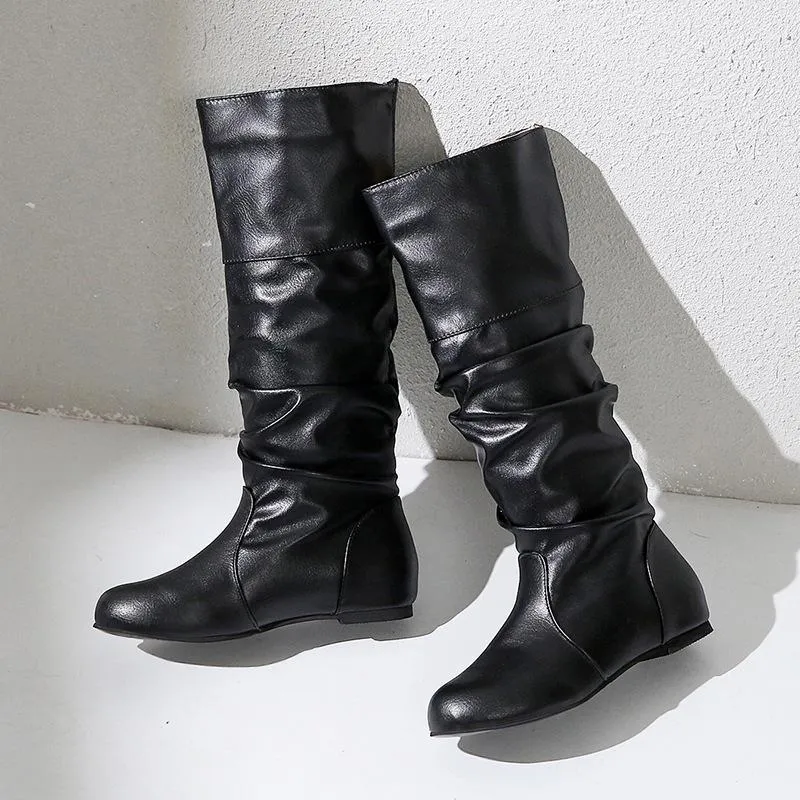 Woman Flat Women Long Boots Ladies Leather Boots