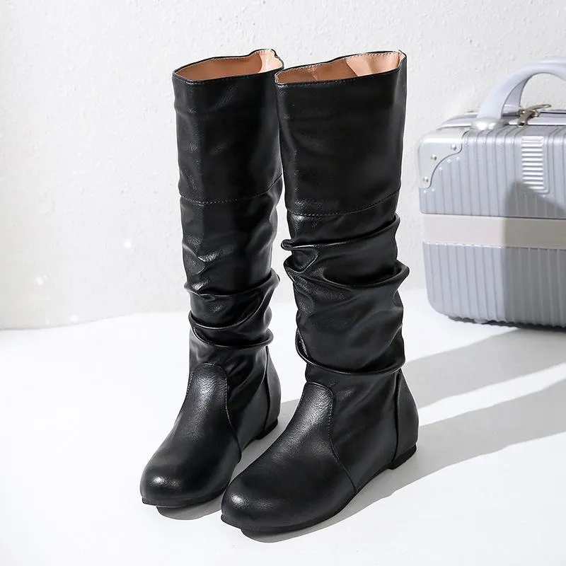 Woman Flat Women Long Boots Ladies Leather Boots