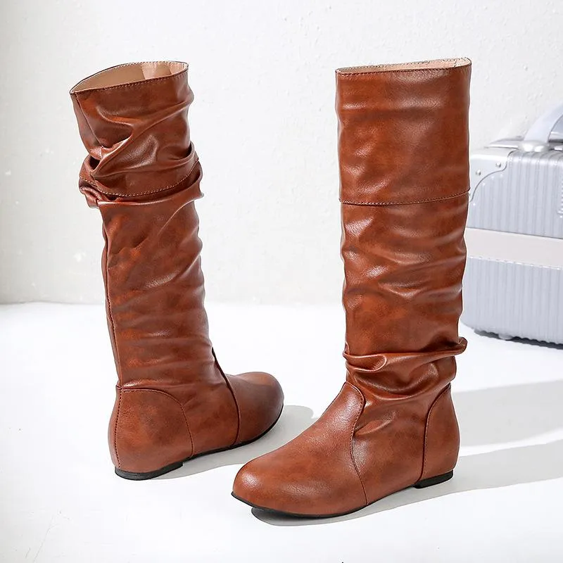 Woman Flat Women Long Boots Ladies Leather Boots