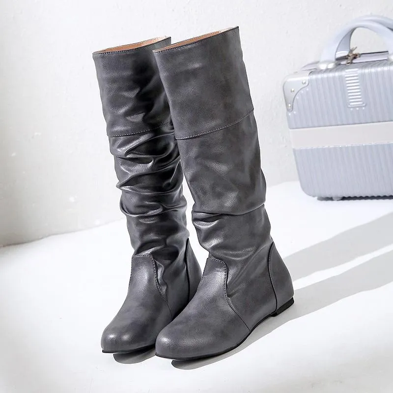 Woman Flat Women Long Boots Ladies Leather Boots