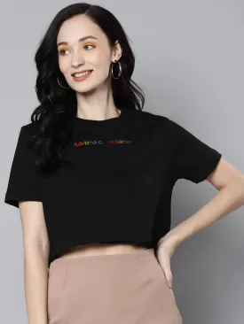 Women Black Terry Active Day Dreamer Crop T-Shirt