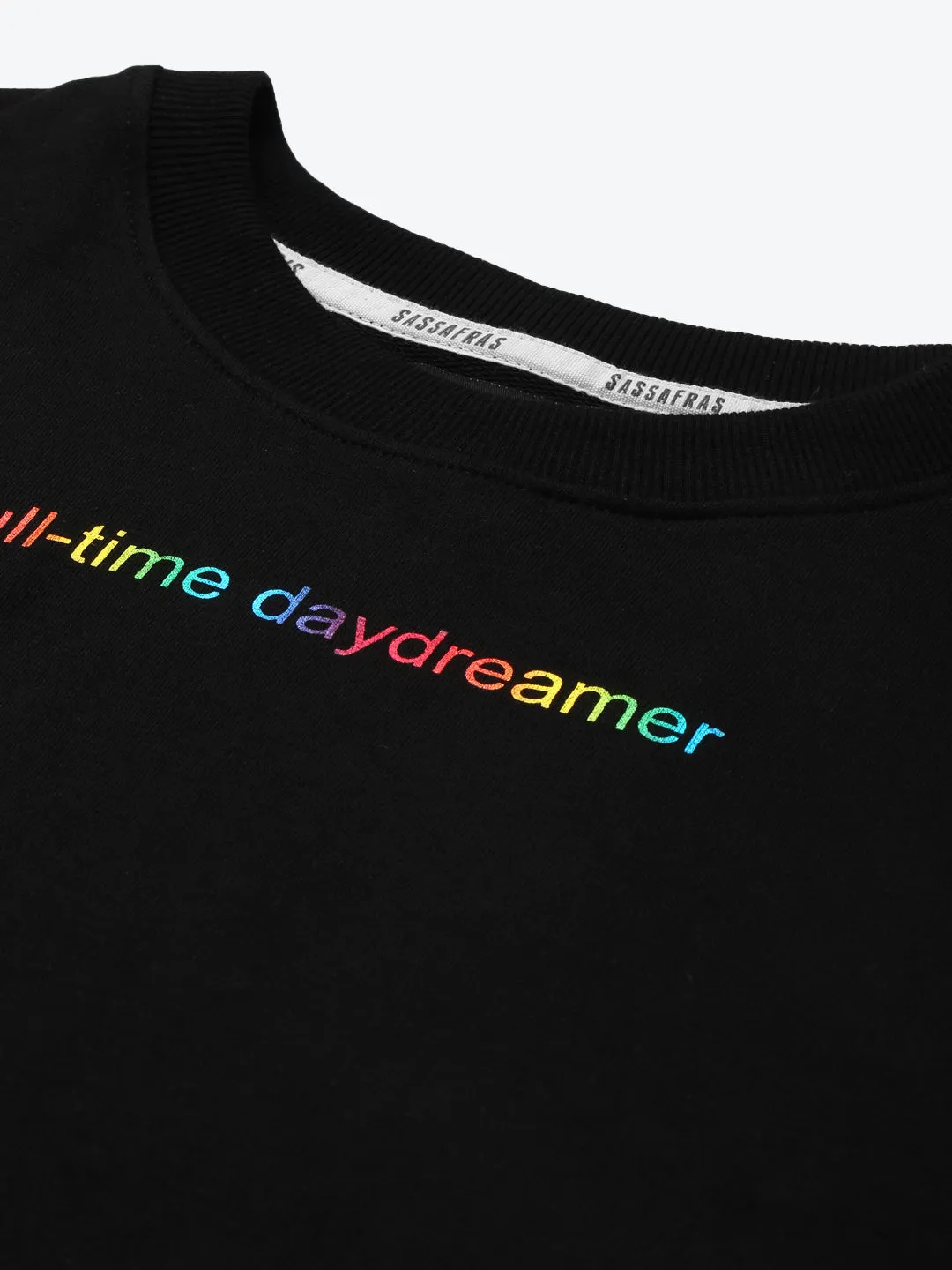 Women Black Terry Active Day Dreamer Crop T-Shirt