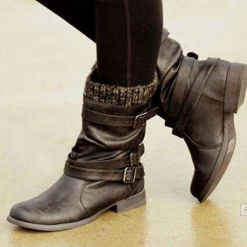 Women High Top Trendy Solid Colored Flat Rubber Soled Round Head Modern Fashion Boots - WSC50774