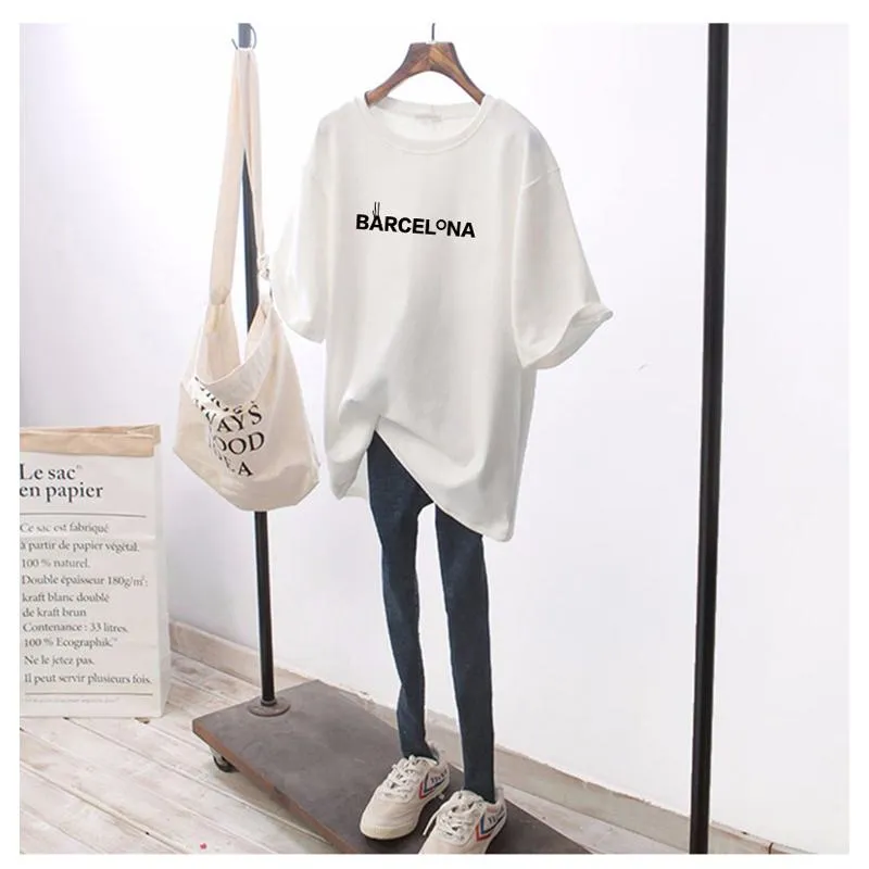 Women's T-Shirt Midi Letter Simplicity Loose Fit Short Sleeve Tee