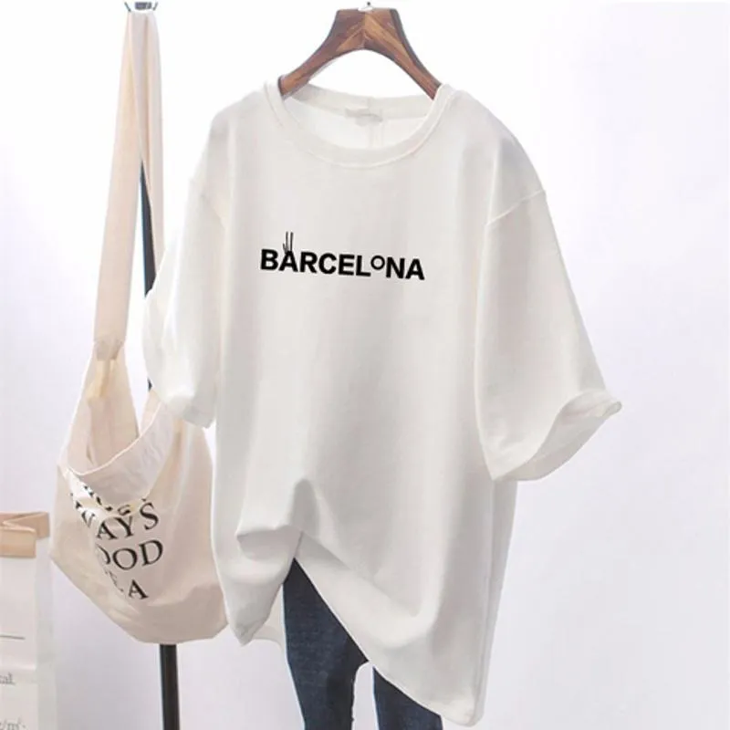 Women's T-Shirt Midi Letter Simplicity Loose Fit Short Sleeve Tee