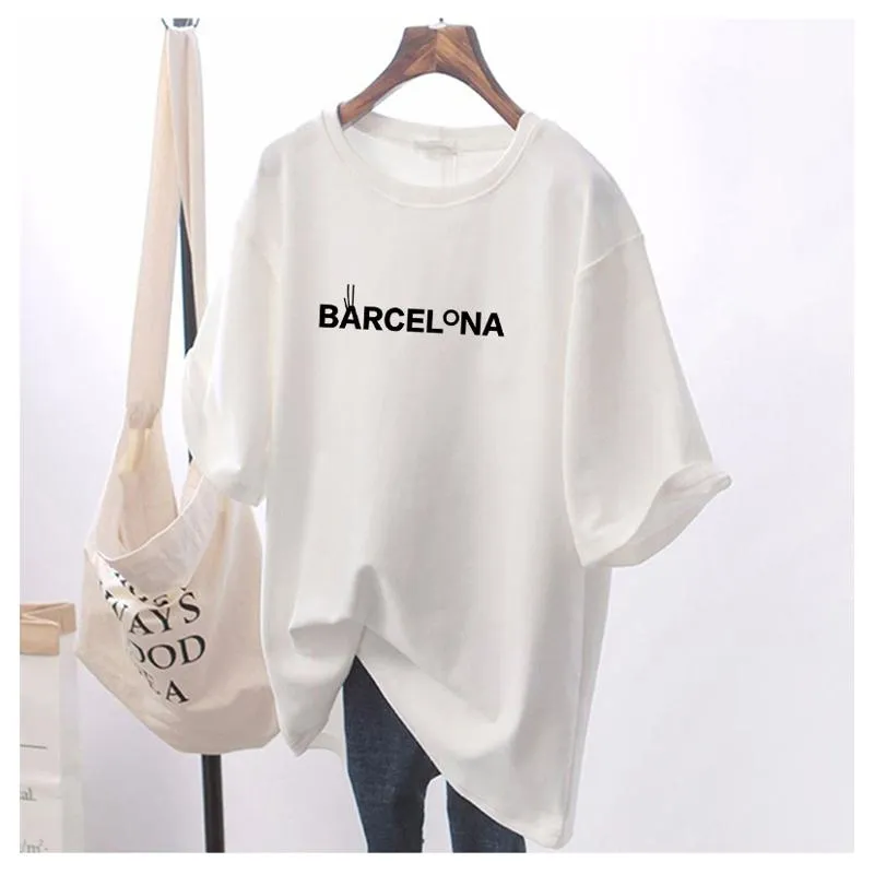 Women's T-Shirt Midi Letter Simplicity Loose Fit Short Sleeve Tee