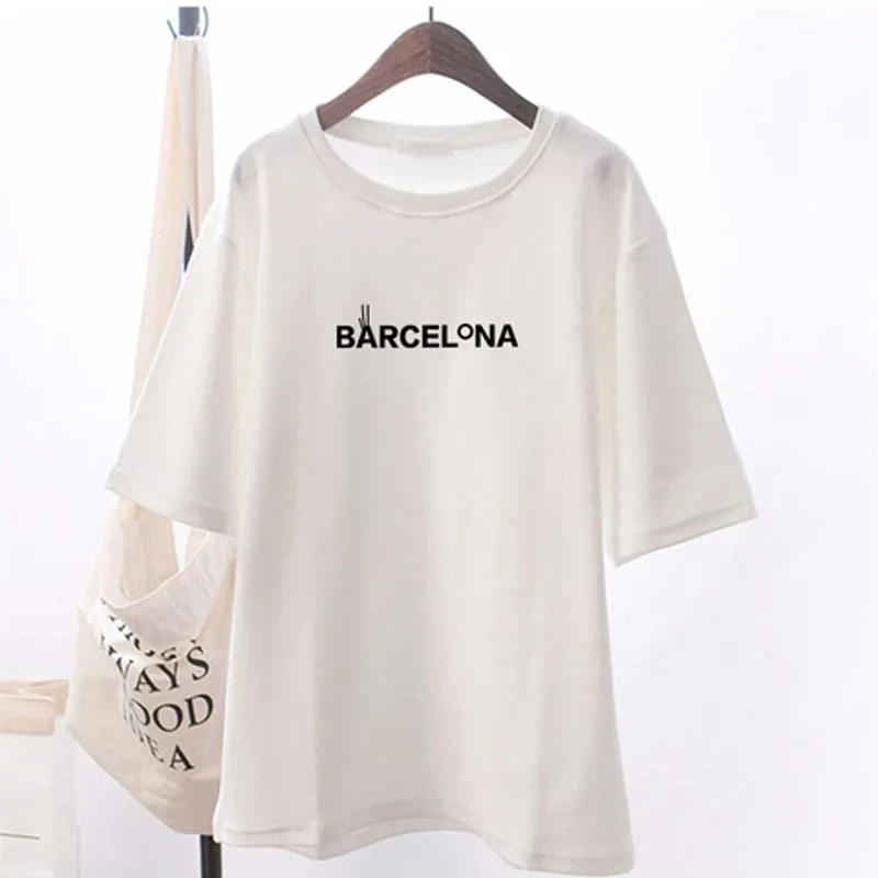 Women's T-Shirt Midi Letter Simplicity Loose Fit Short Sleeve Tee